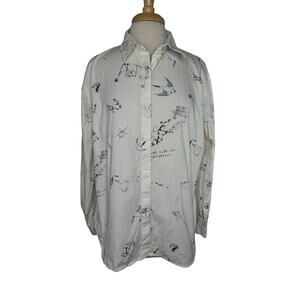 CHICOS Paint Yourself An Adventure Art To Wear Button Up Shirt Size Large (2)